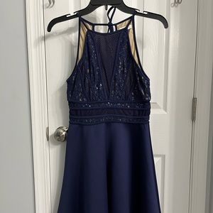 Francesca’s Blue Lace Halter Neck Dress